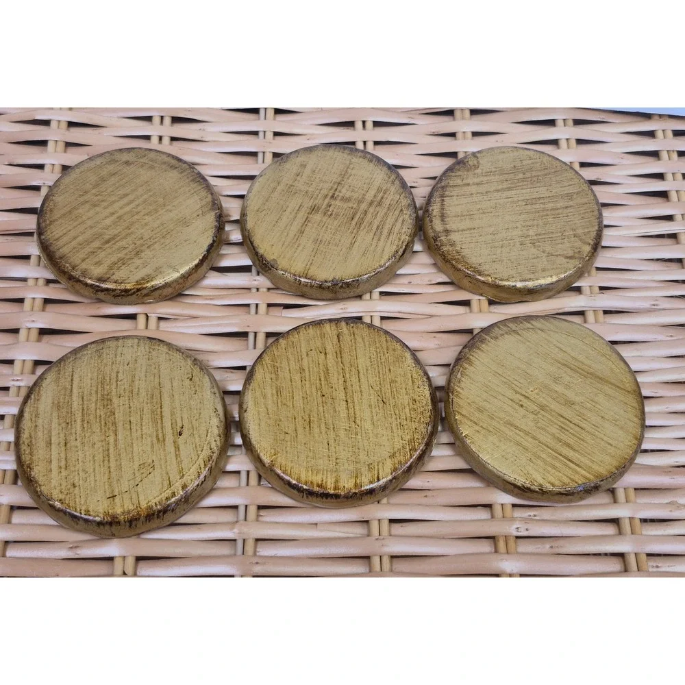 Vintage Florentine Gold Blue Embossed Wood Trivets Set of 6 Italian Wall Decor